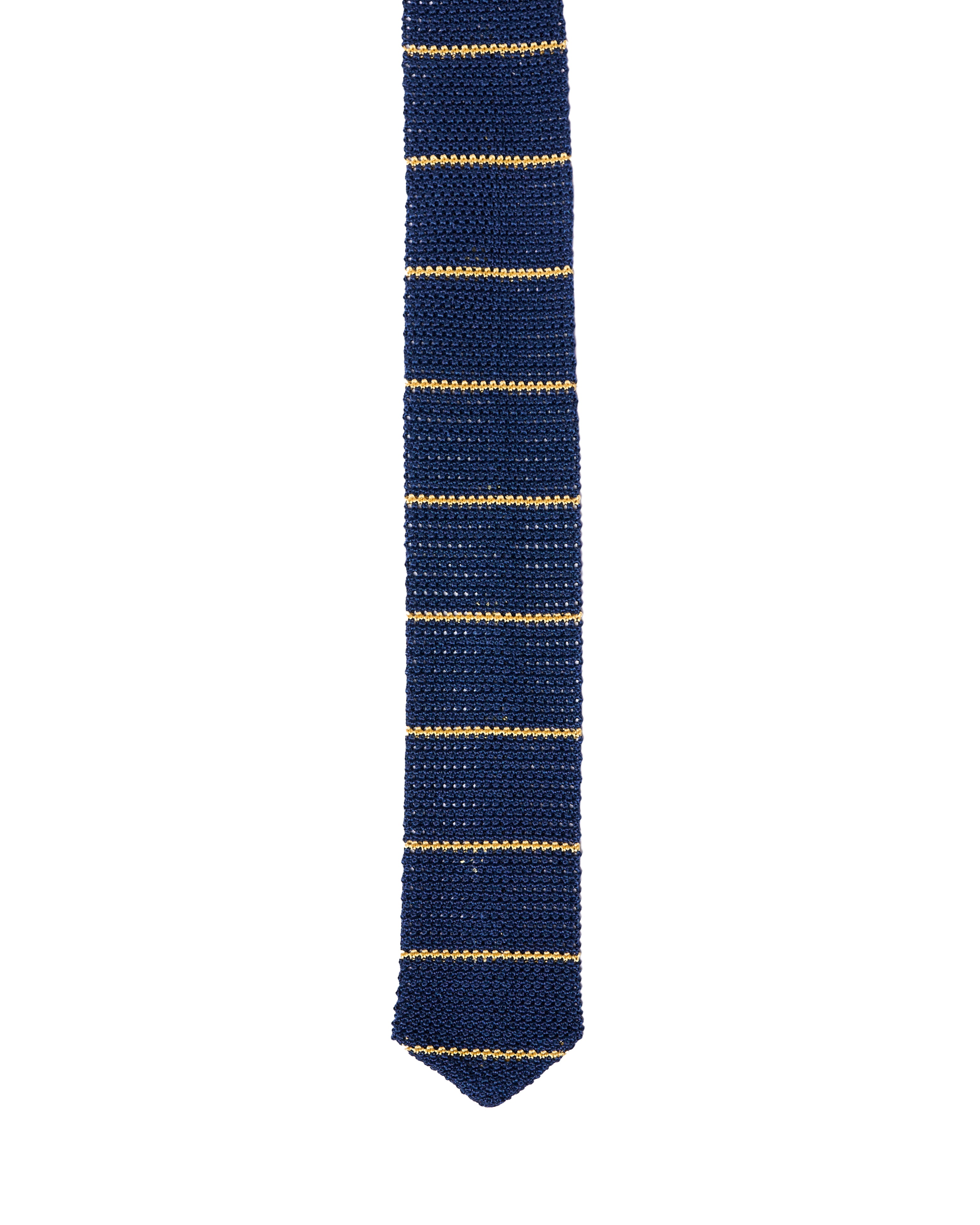 Knitted tie - Navy blue with yellow stripe