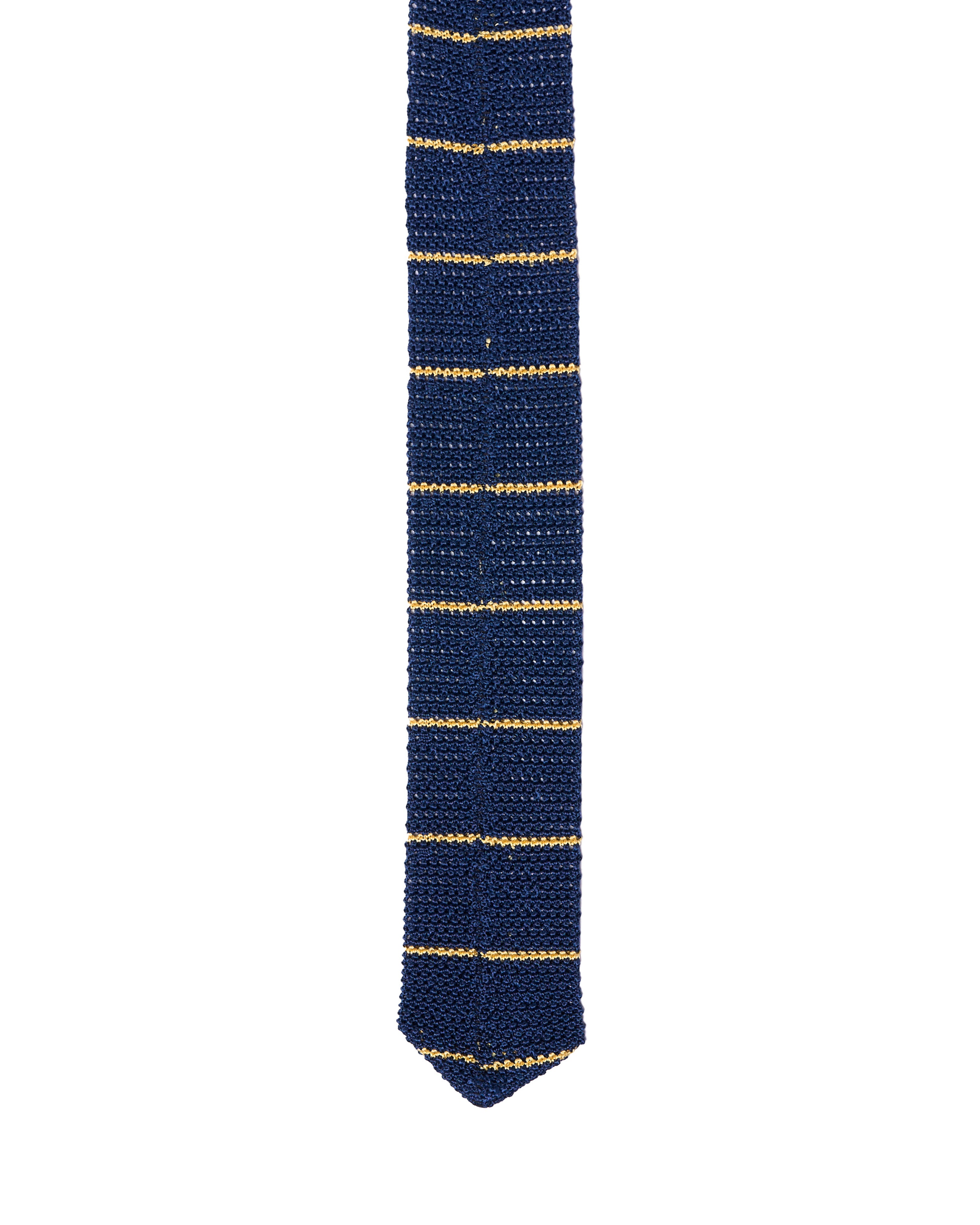 Knitted tie - Navy blue with yellow stripe