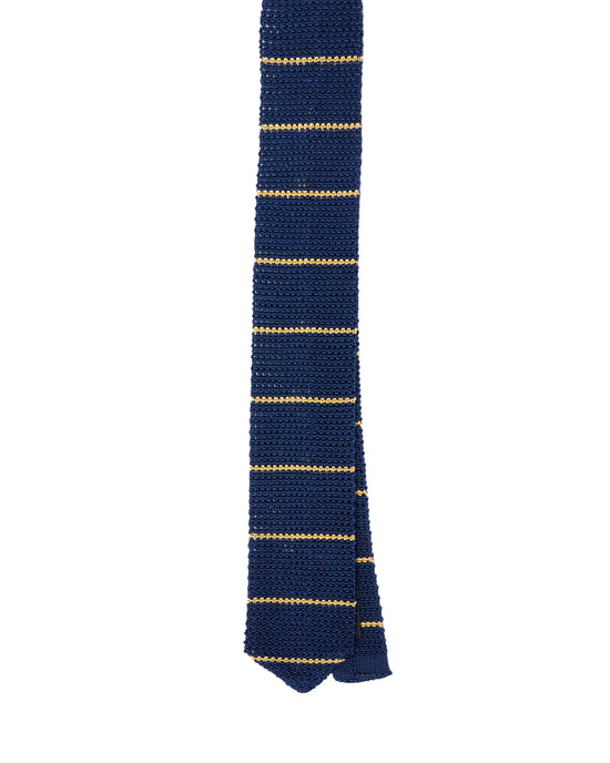 Knitted tie - Navy blue with yellow stripe