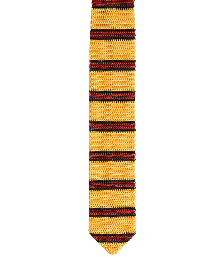 Knitted tie - Yellow with red and ble strip