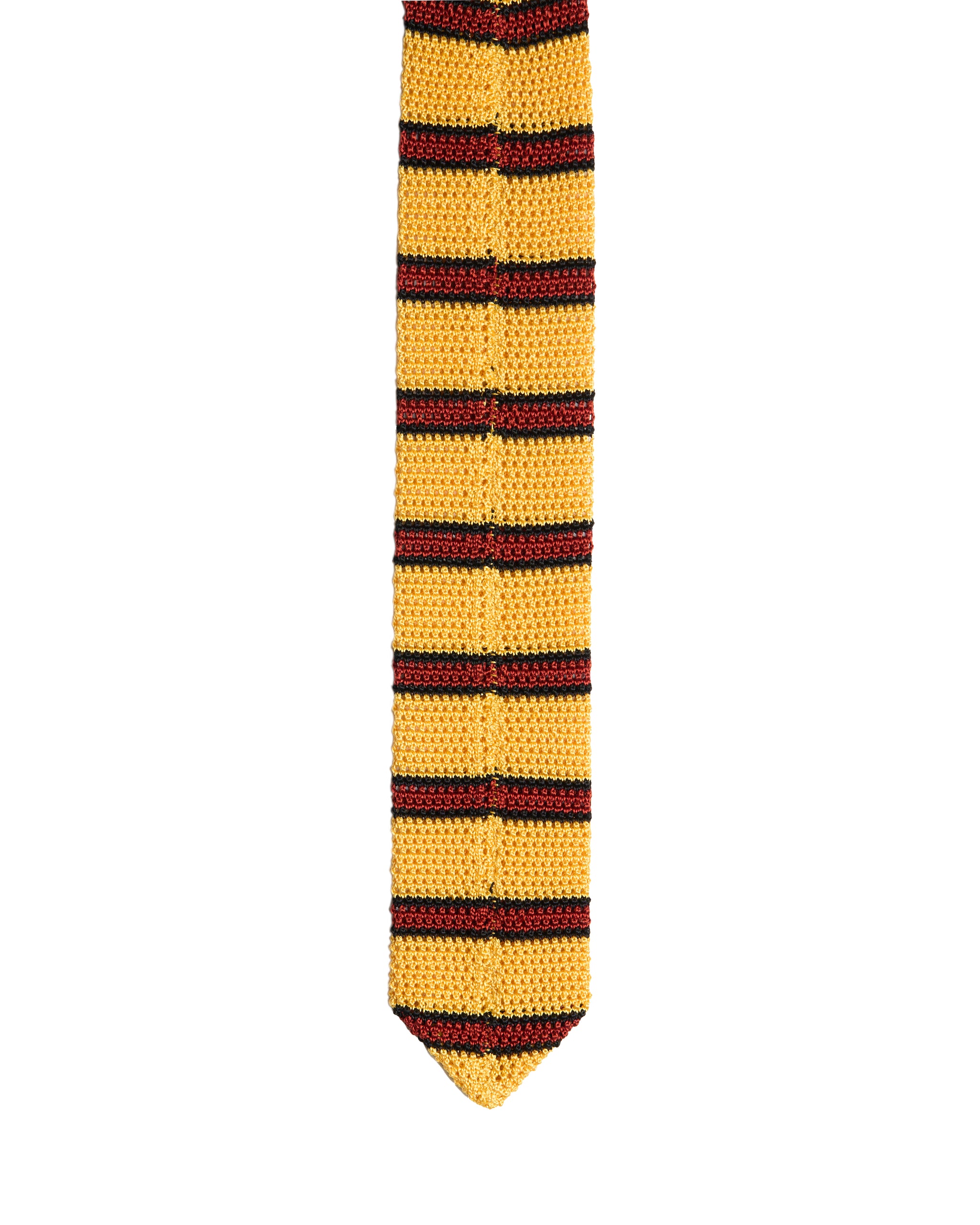 Knitted tie - Yellow with red and ble strip