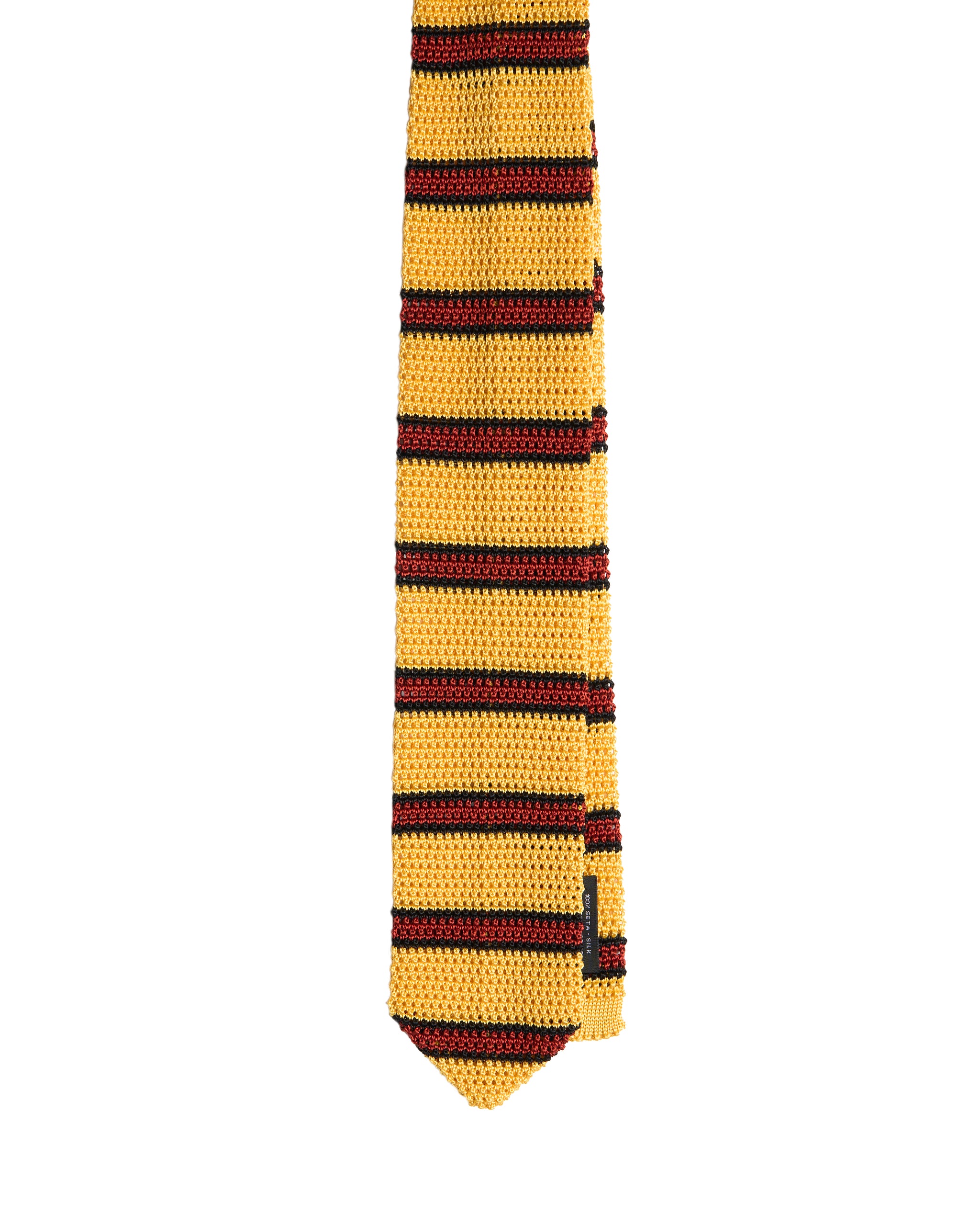 Knitted tie - Yellow with red and ble strip