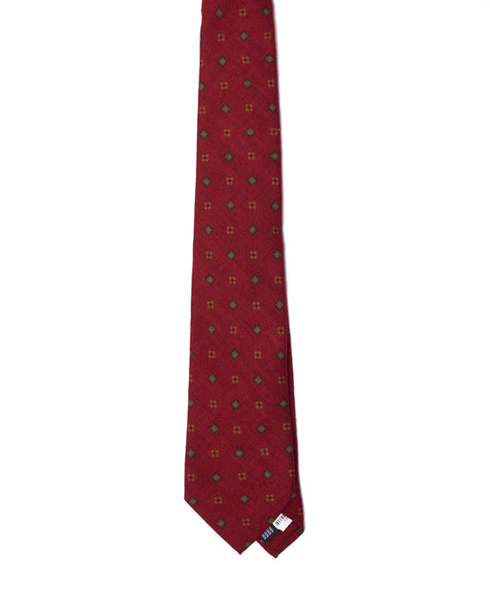 Printed tie - 3 Fold - Red with green and yellow motif