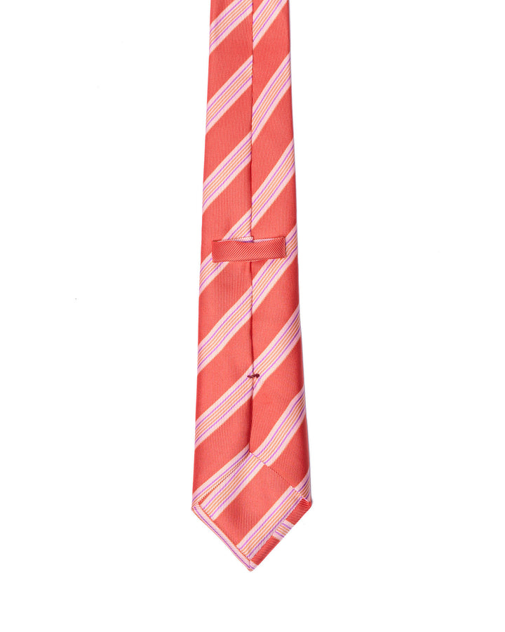 Printed Tie - 3 Fold - Orange and yellow regimental stripe