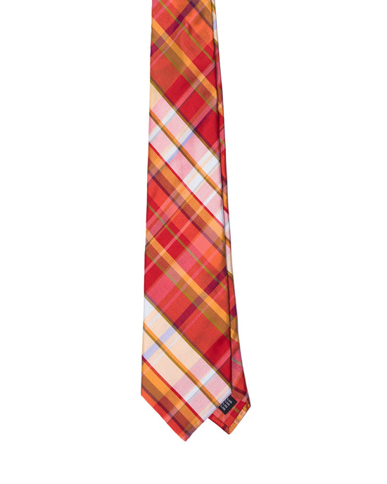 Printed Tie - 3 Fold - Red and colorful plaid