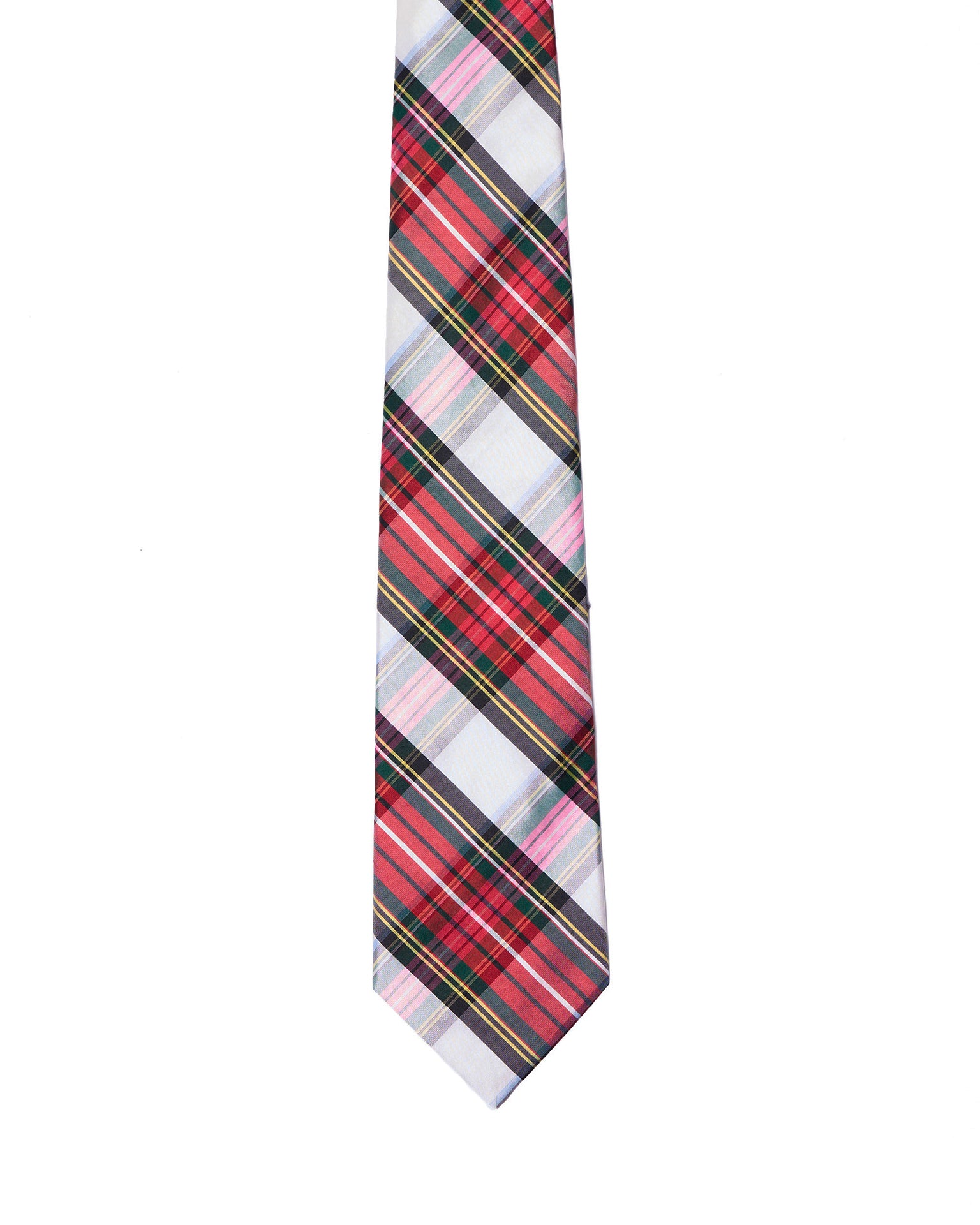 Printed Tie - 3 Fold - Red, white and green plaid