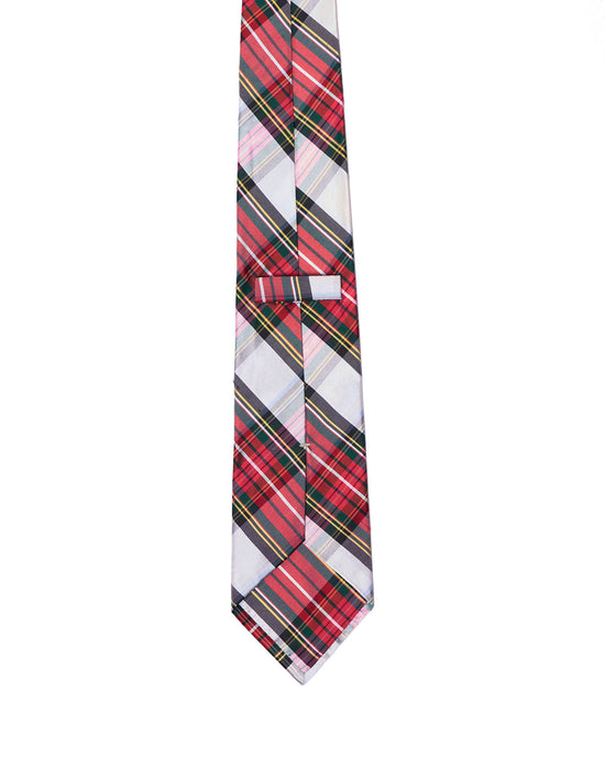 Printed Tie - 3 Fold - Red, white and green plaid