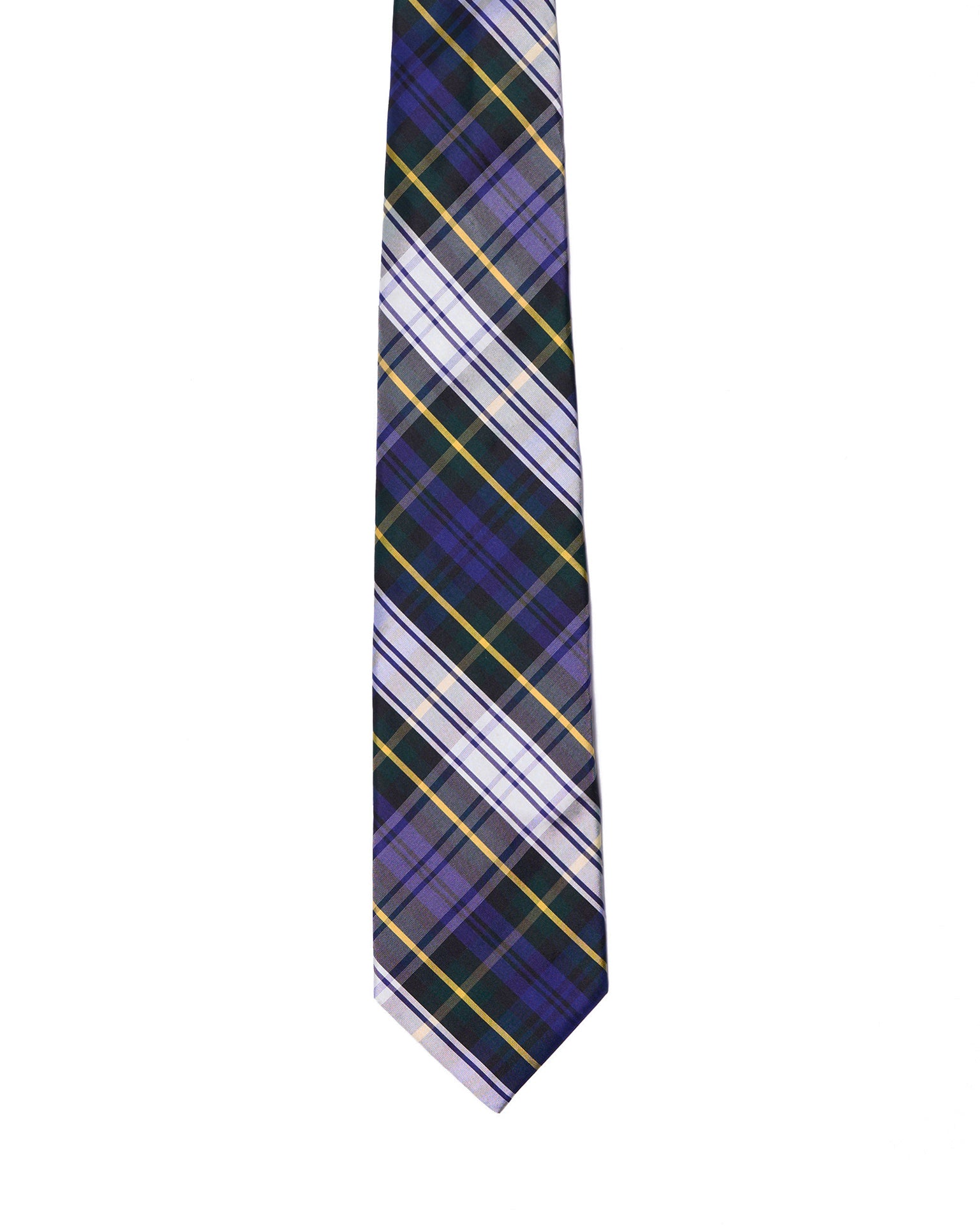 Printed Tie - 3 Fold - Navy blue and white plaid