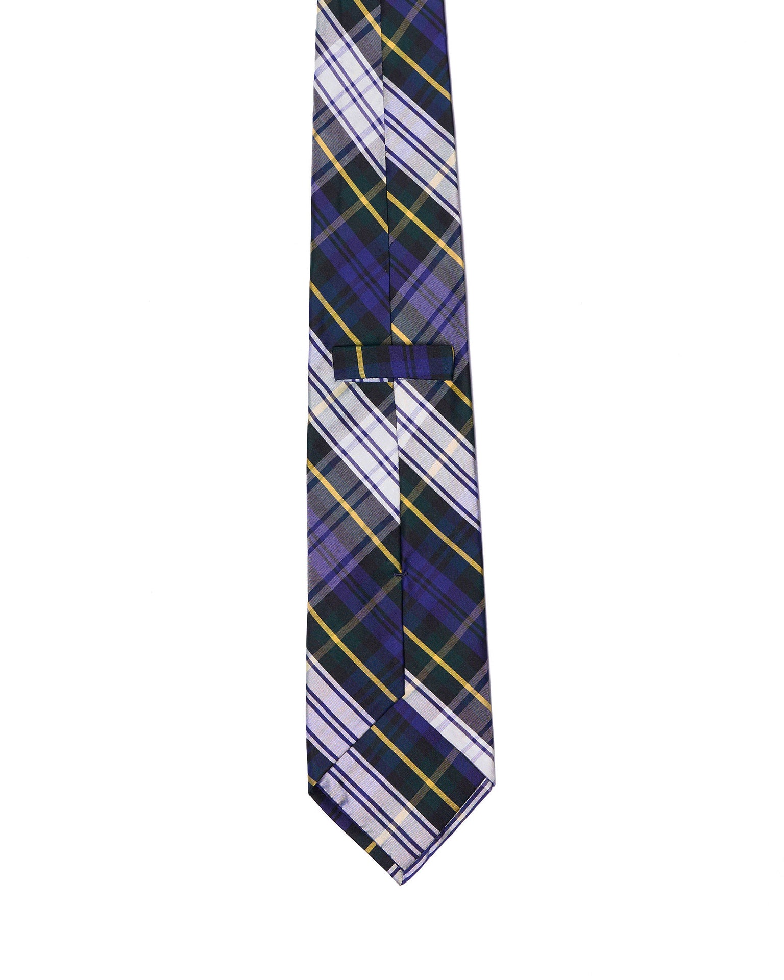 Printed Tie - 3 Fold - Navy blue and white plaid