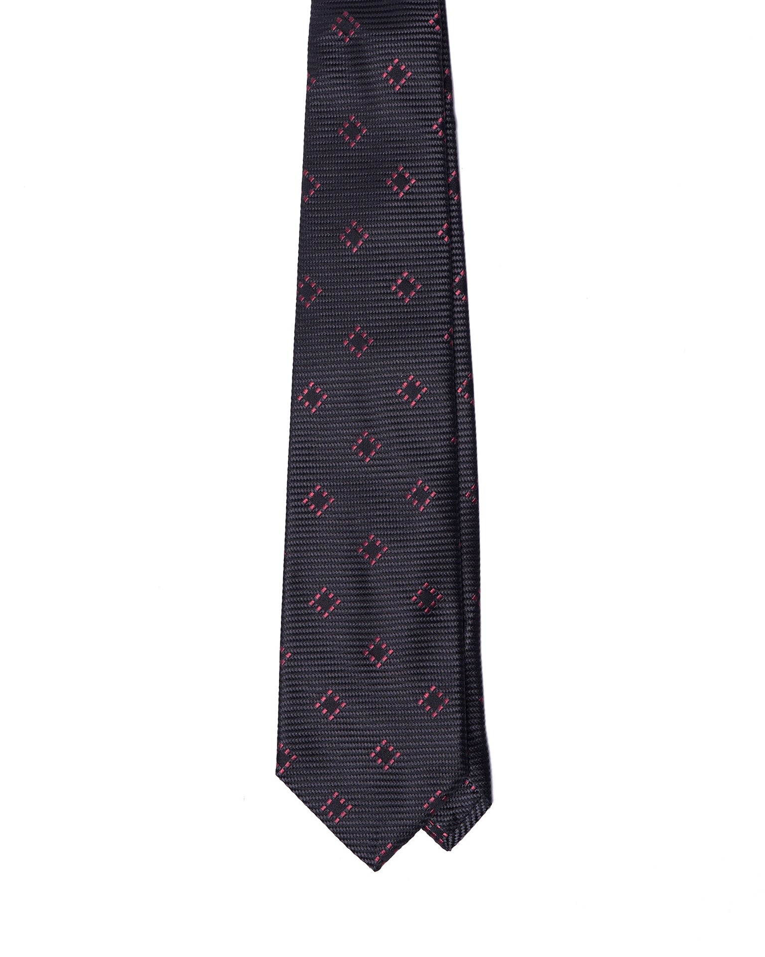 Jacquard tie - 3 Fold - Grey with pink motif