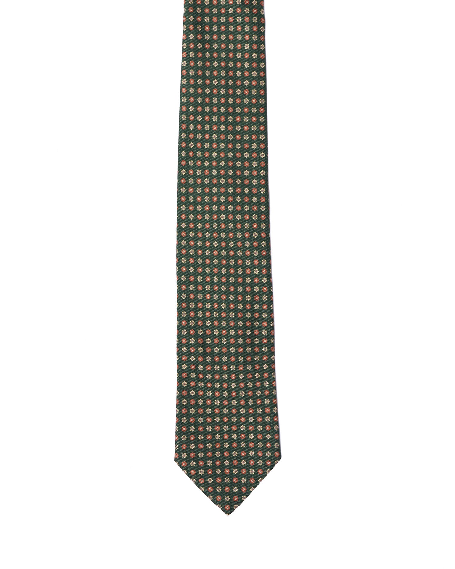 Printed tie - 3 Fold- Green with orange and white flower