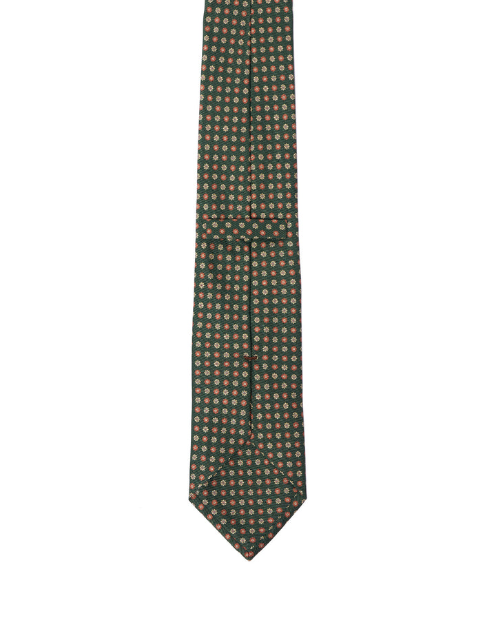 Printed tie - 3 Fold- Green with orange and white flower