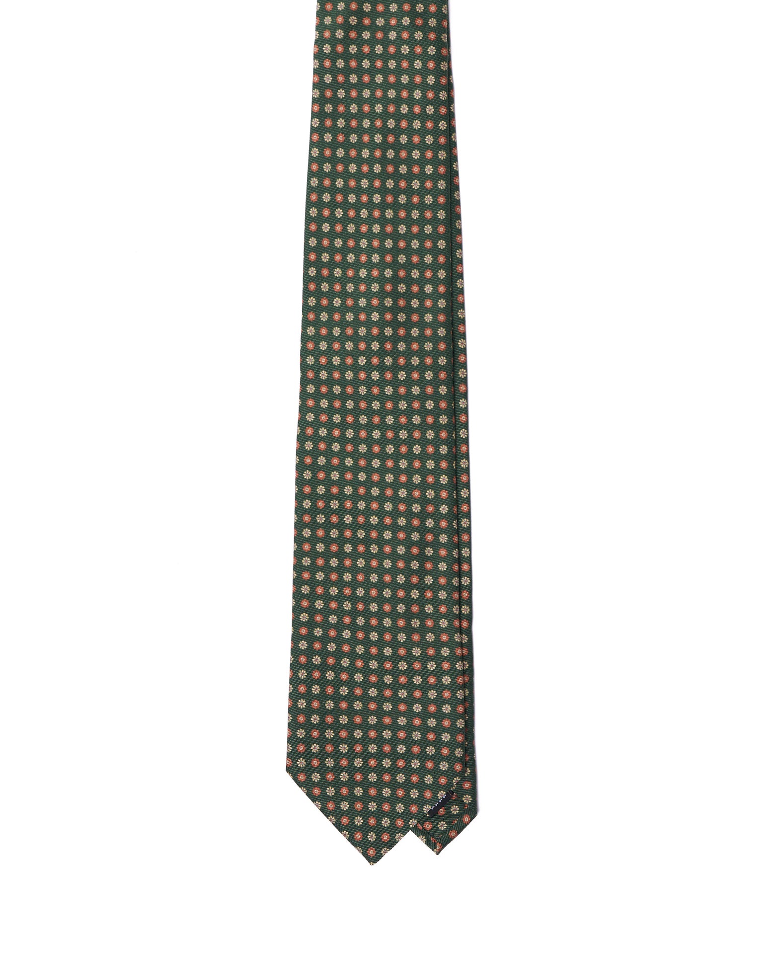 Printed tie - 3 Fold- Green with orange and white flower