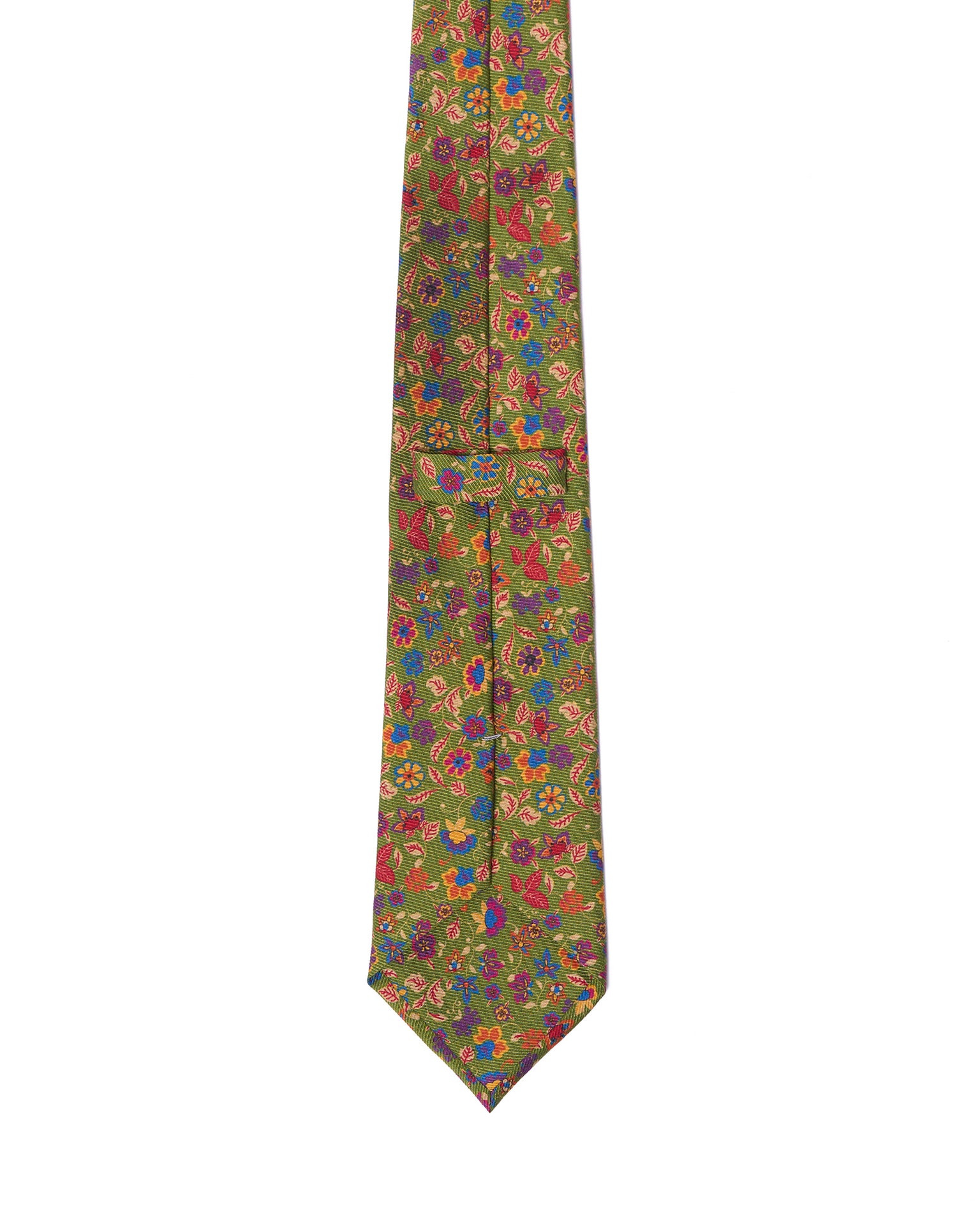 Printed Tie - 3 Fold - Light green with floral motif