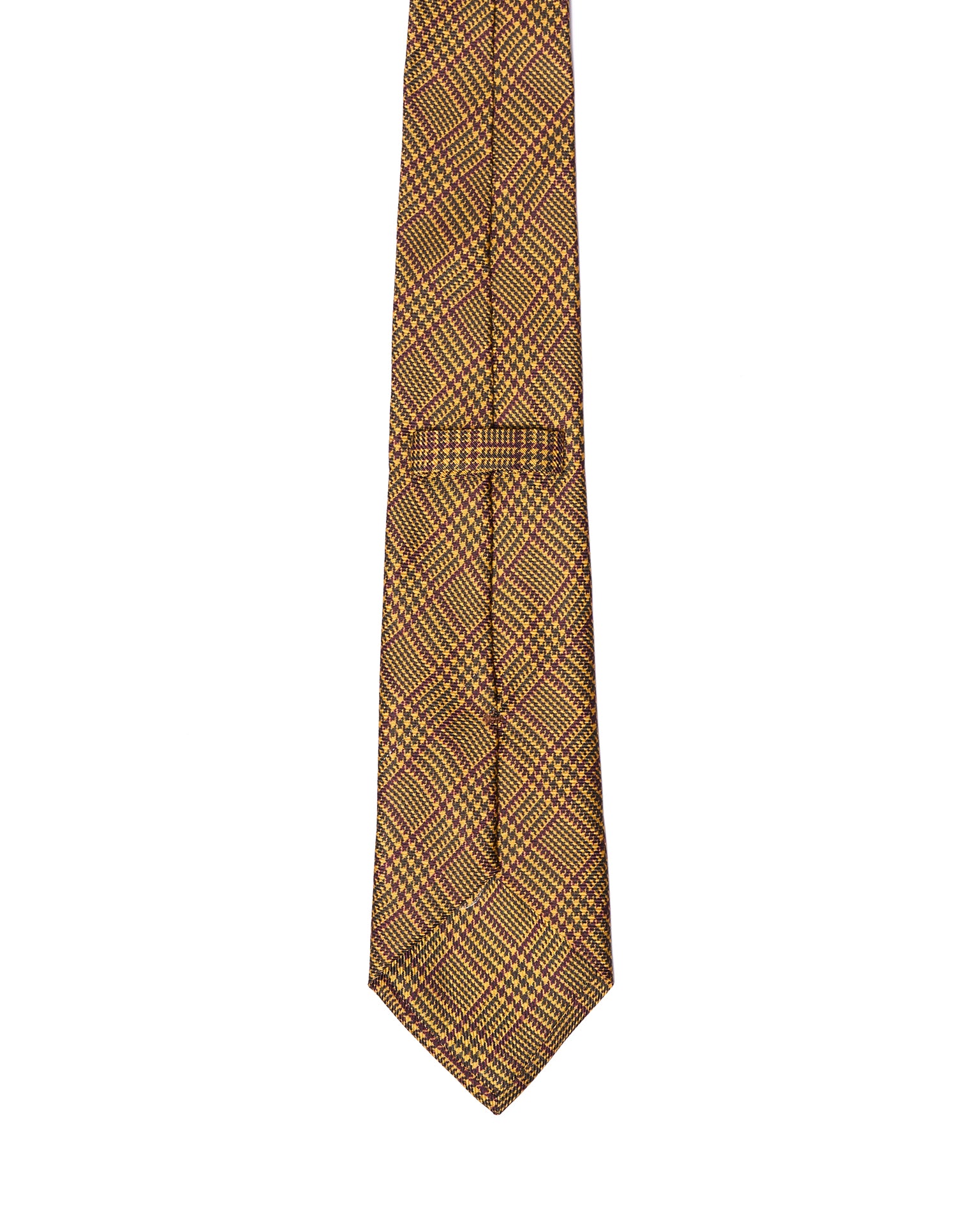 Printed Tie - 3 Fold - Yellow with burgundy glen plaid