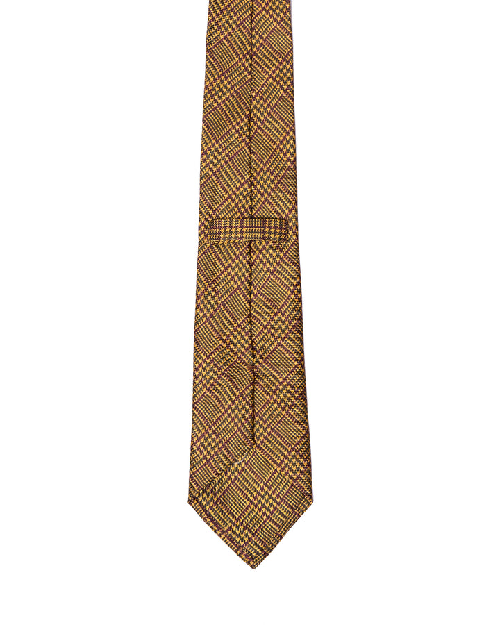 Printed Tie - 3 Fold - Yellow with burgundy glen plaid