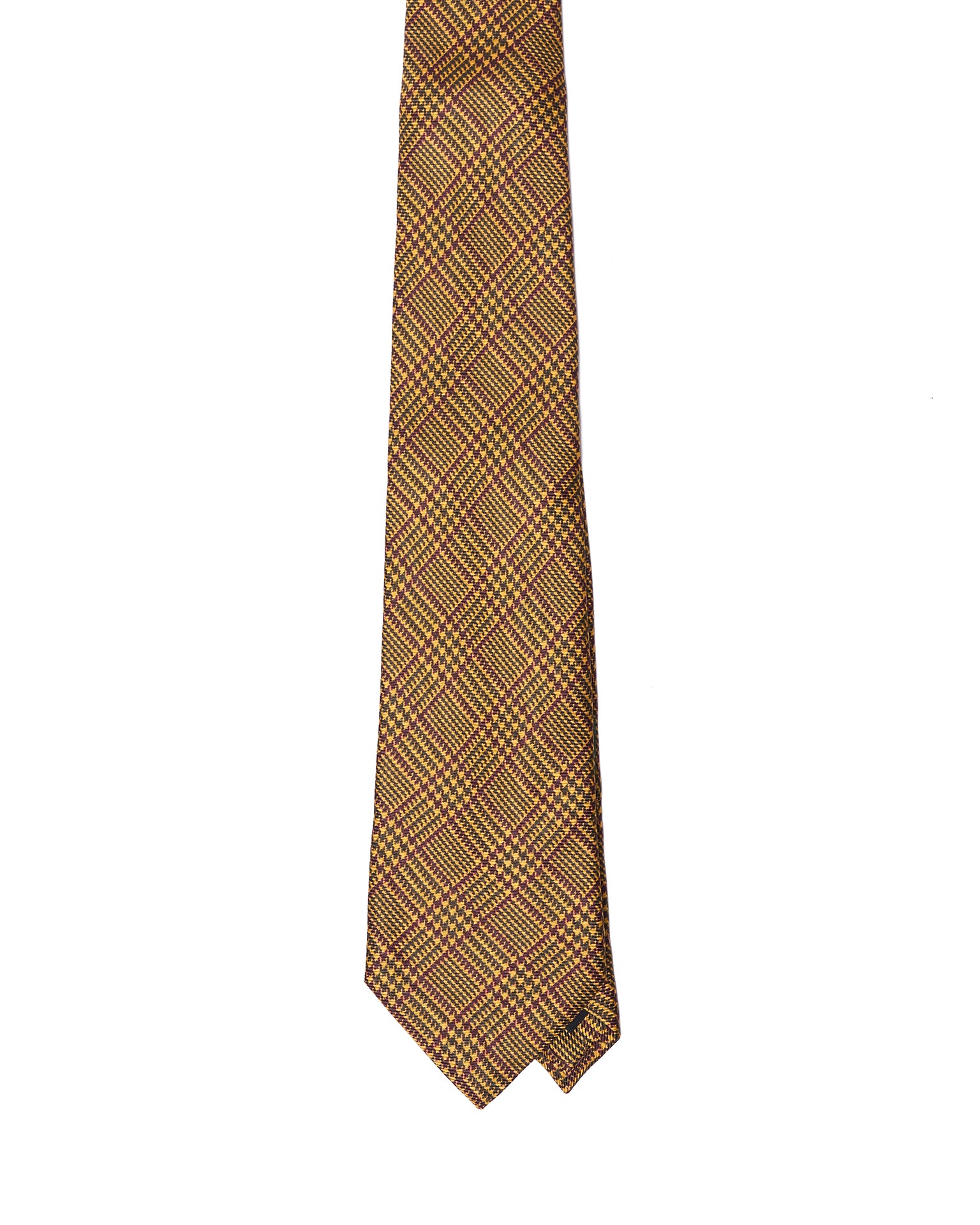 Printed Tie - 3 Fold - Yellow with burgundy glen plaid