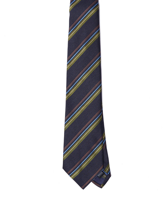 Jacquard tie - 3 Fold - Charcoal with grey, blue and orange stripe