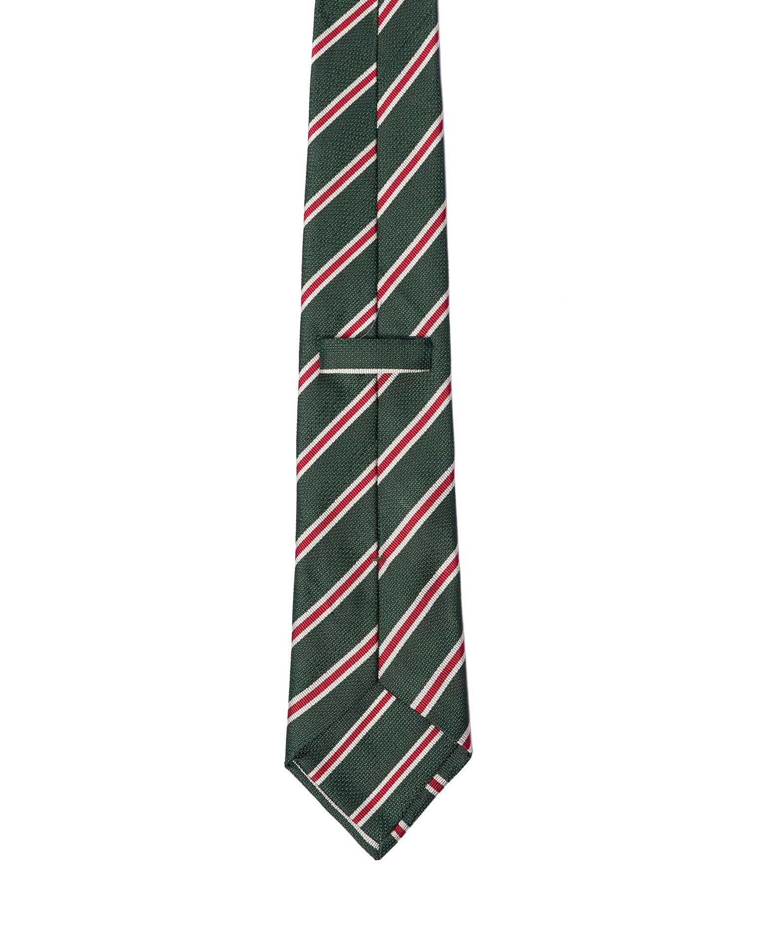 Grenadine tie - 3 Fold - Green with red and white stripe