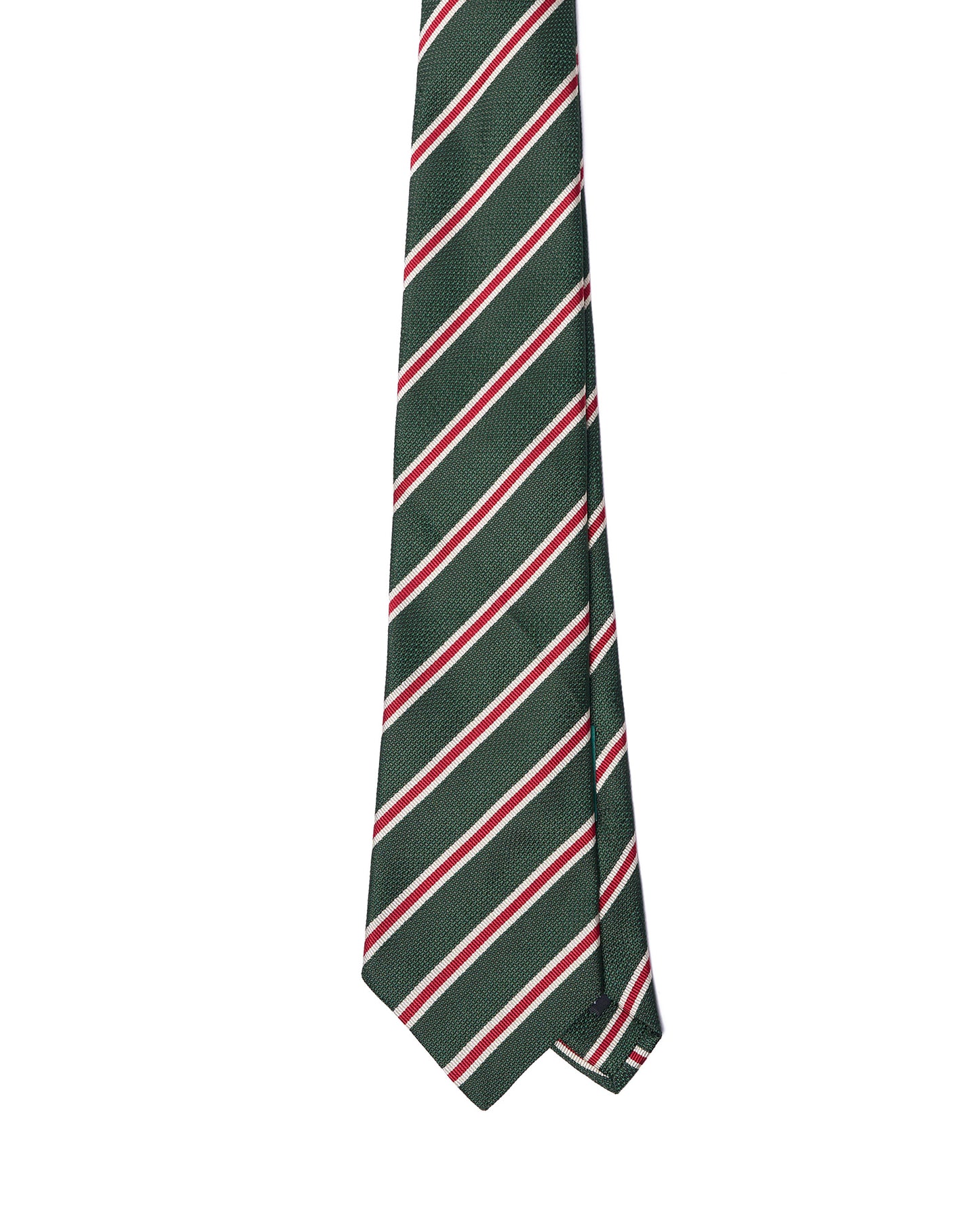 Grenadine tie - 3 Fold - Green with red and white stripe