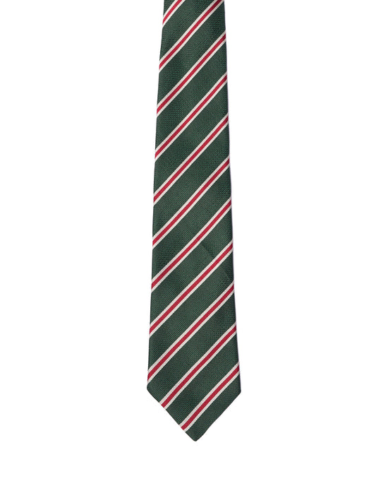 Grenadine tie - 3 Fold - Green with red and white stripe