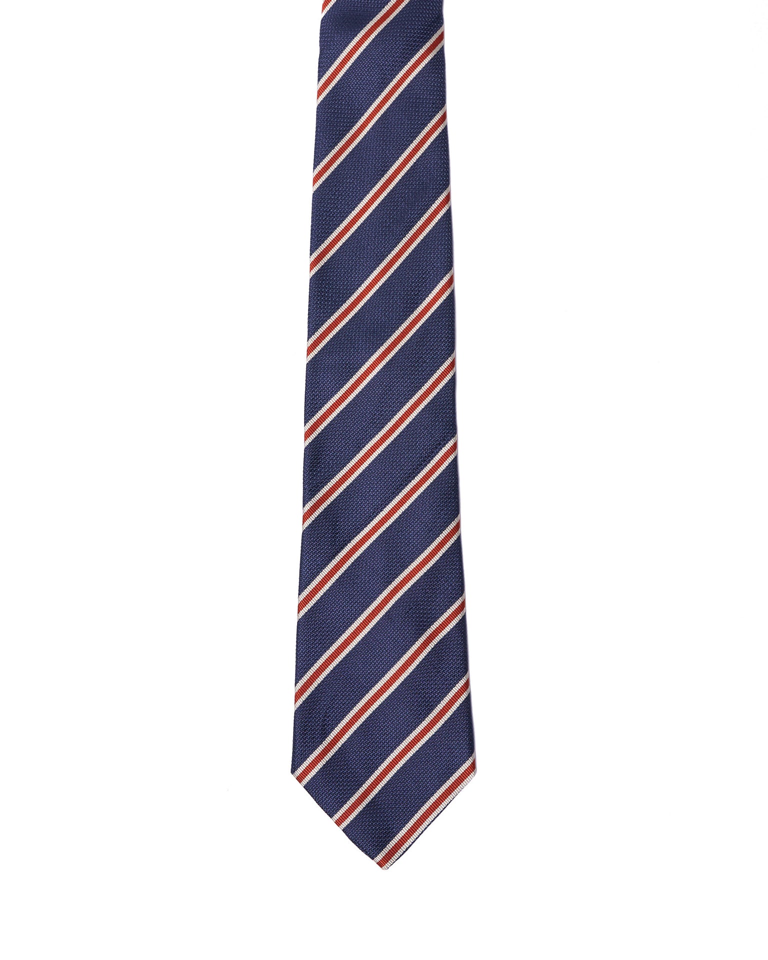 Grenadine tie - 3 Fold - Navy blue with red and white stripe