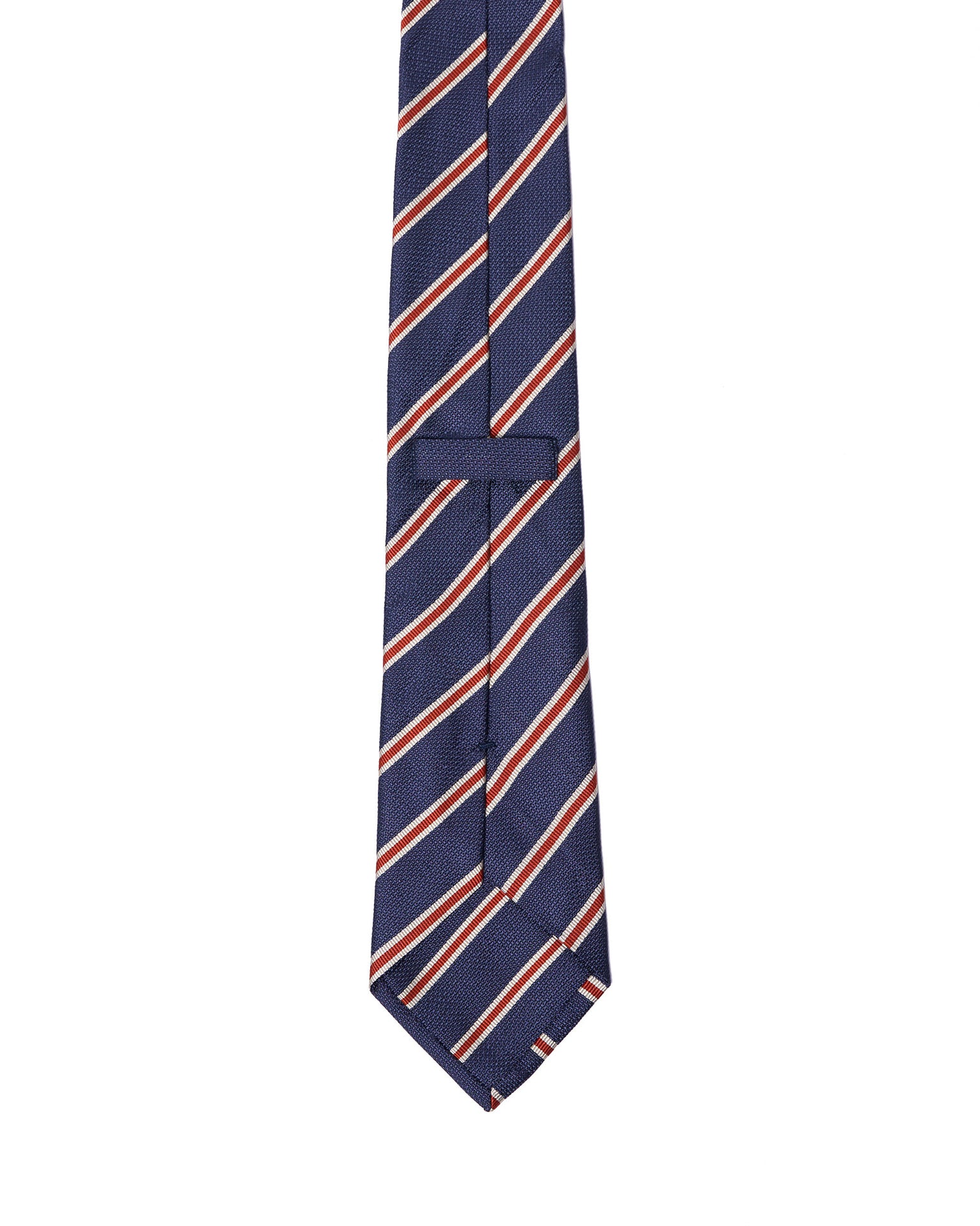 Grenadine tie - 3 Fold - Navy blue with red and white stripe