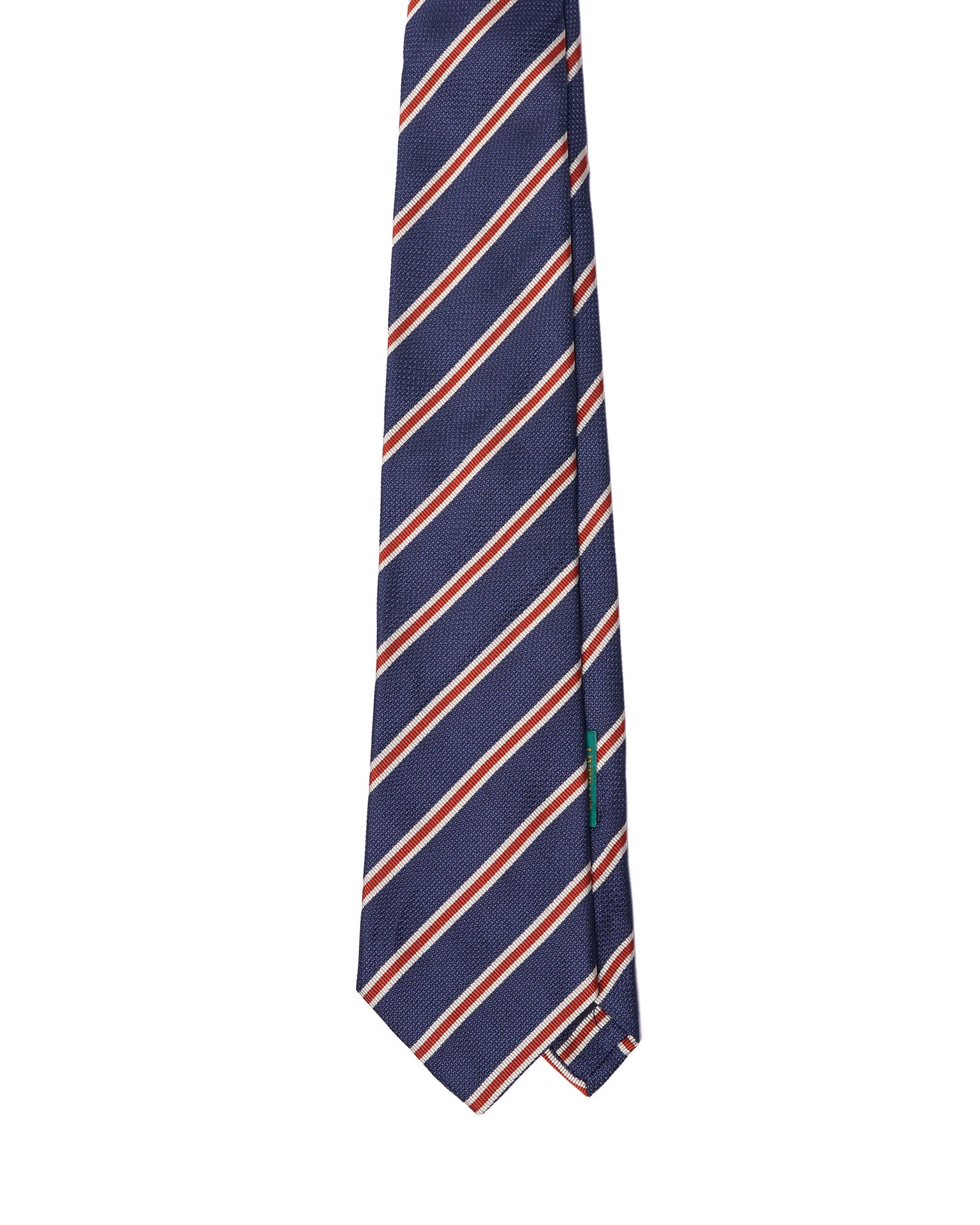 Grenadine tie - 3 Fold - Navy blue with red and white stripe