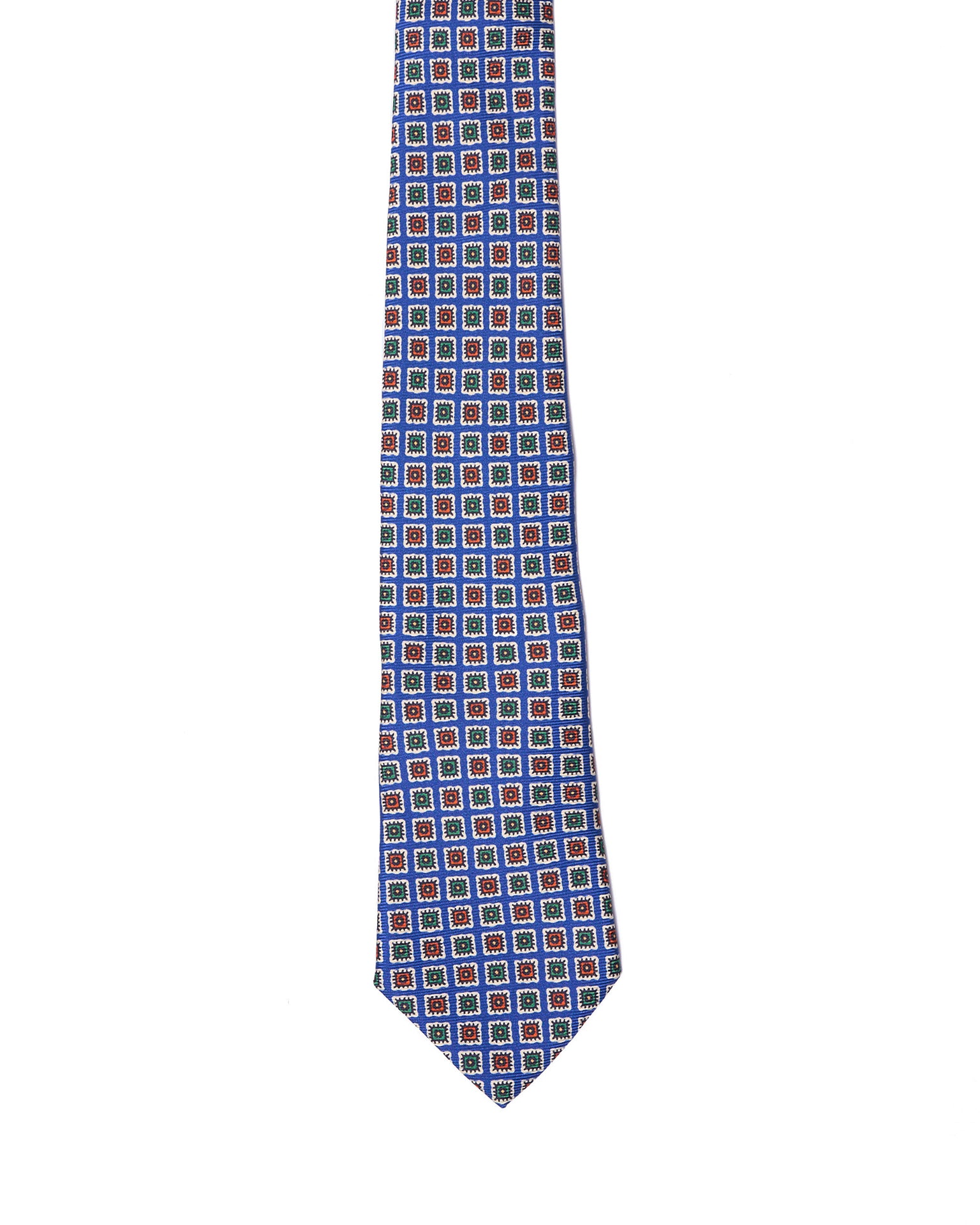 Printed Tie - 3 Fold - Blue with green and orange motif