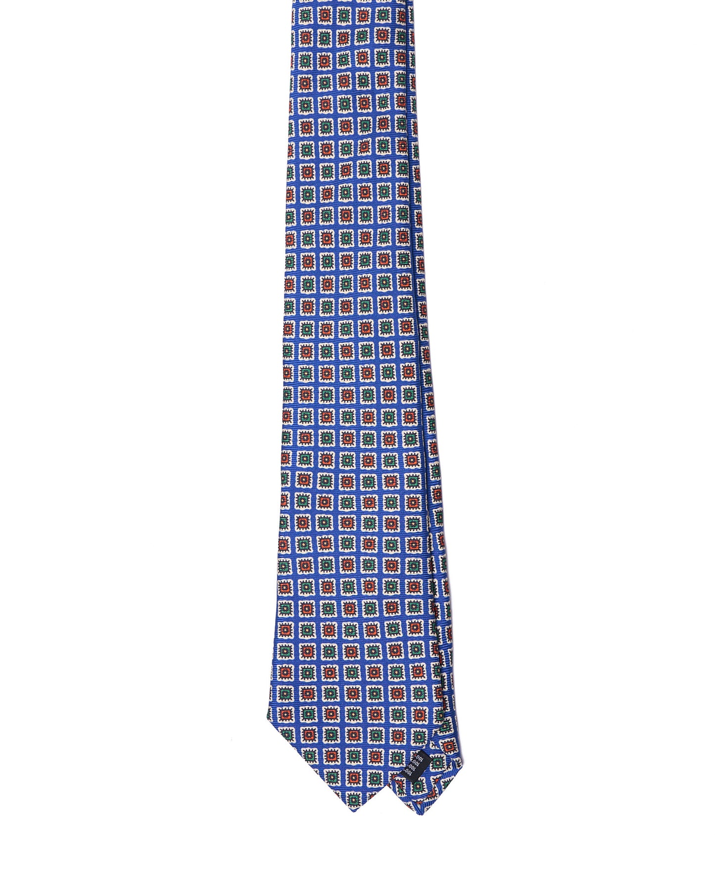 Printed Tie - 3 Fold - Blue with green and orange motif