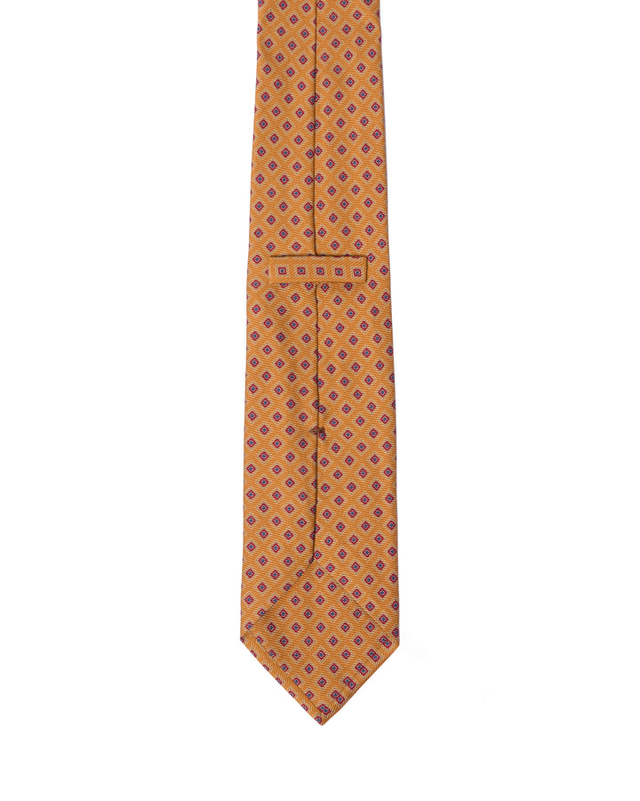 Printed Tie - 3 Fold - Yellow with red and blue rhombus motif