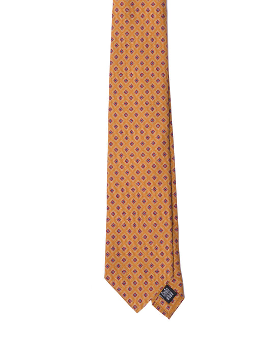 Printed Tie - 3 Fold - Yellow with red and blue rhombus motif