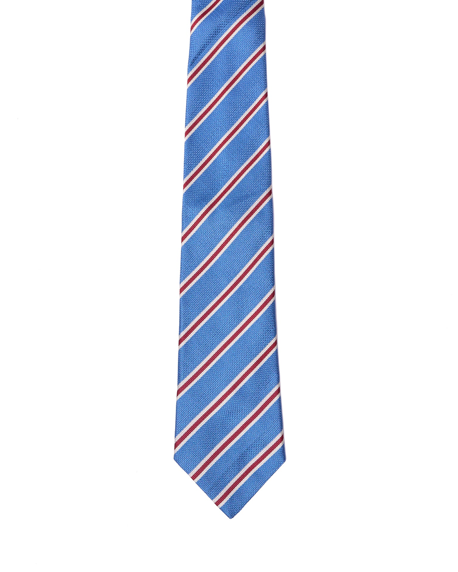 Grenadine tie - 3 Fold - Sky blue with red and white stripe