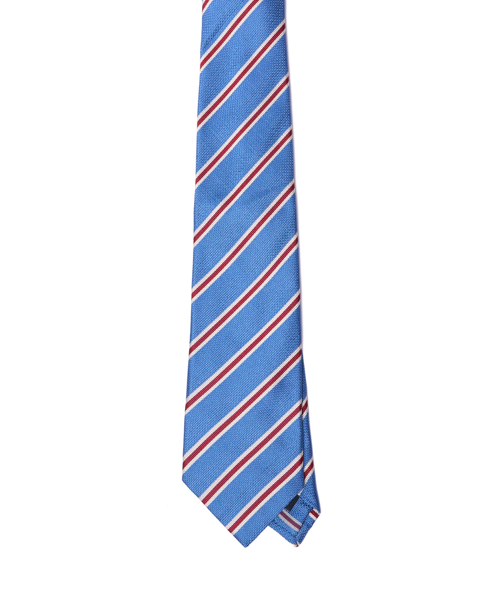 Grenadine tie - 3 Fold - Sky blue with red and white stripe