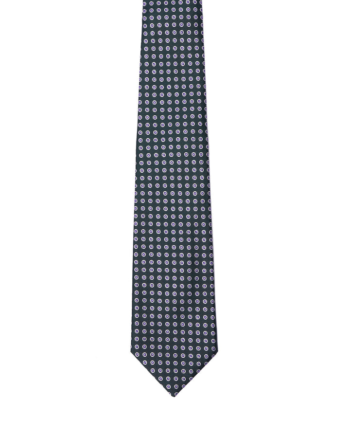 Printed Tie - 3 Fold - Dark green with purple motif