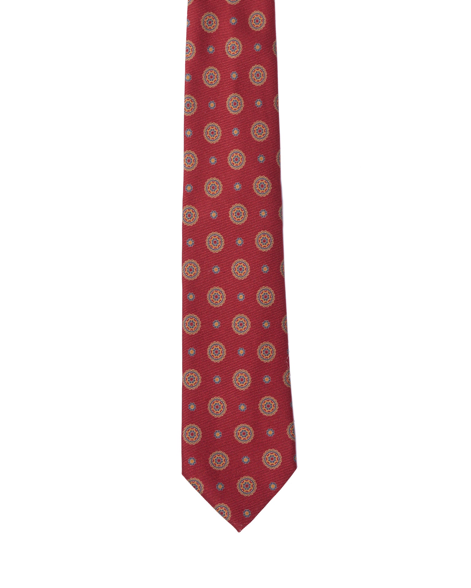 Printed Tie - 3 Fold - Red with yellow medallion motif