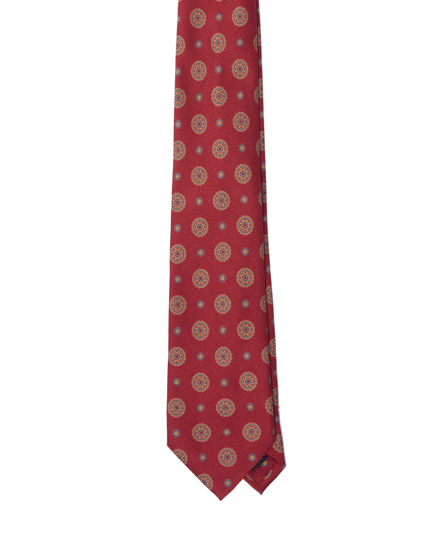 Printed Tie - 3 Fold - Red with yellow medallion motif