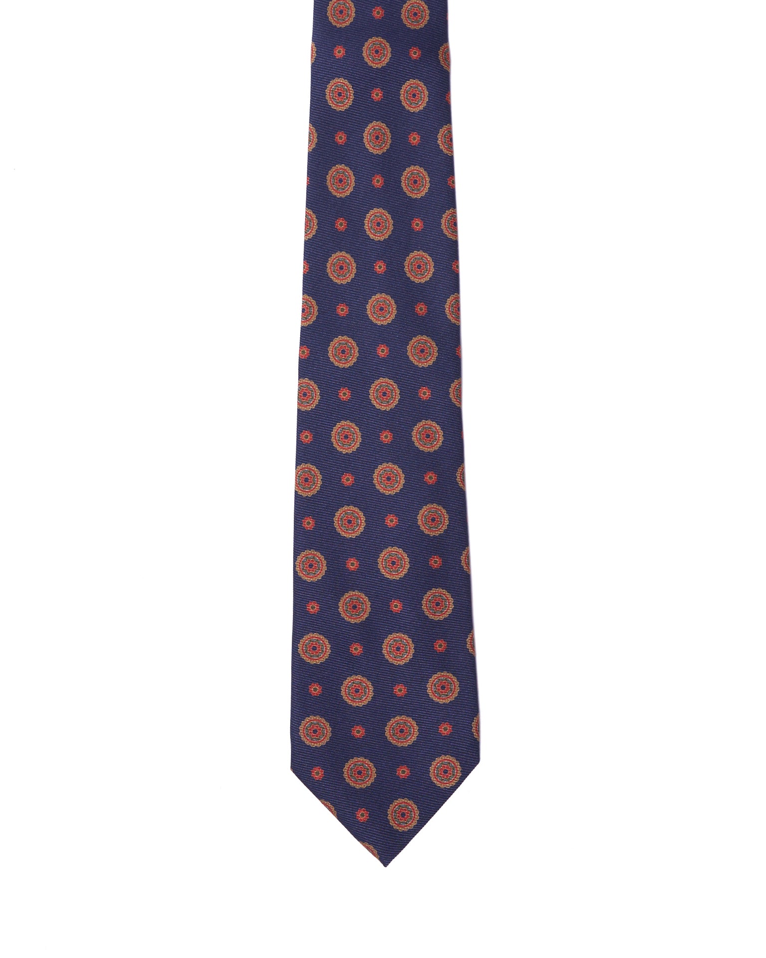 Printed Tie - 3 Fold - Navy blue with yellow medallion motif