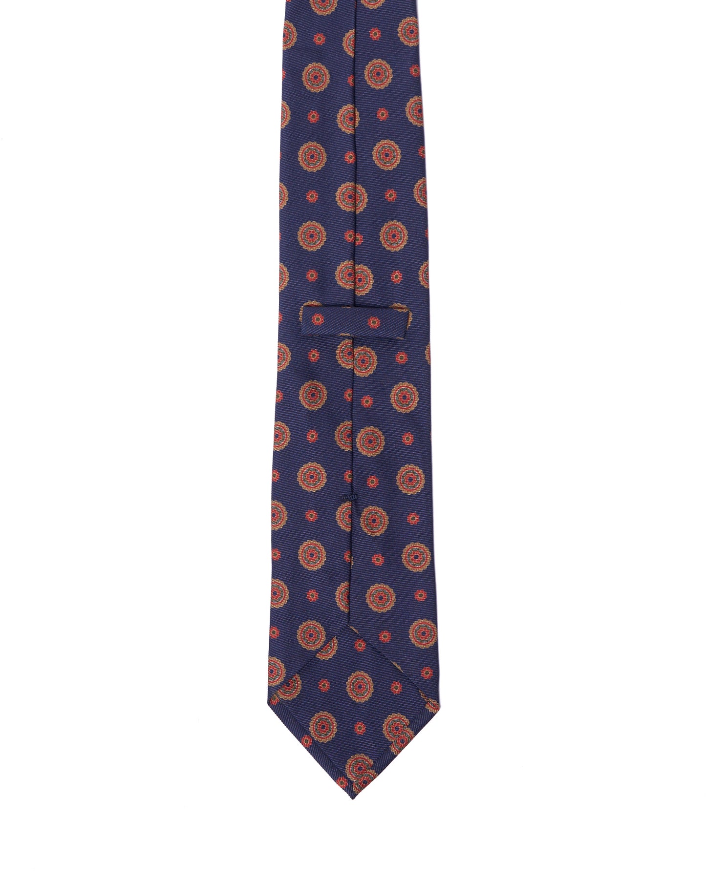 Printed Tie - 3 Fold - Navy blue with yellow medallion motif