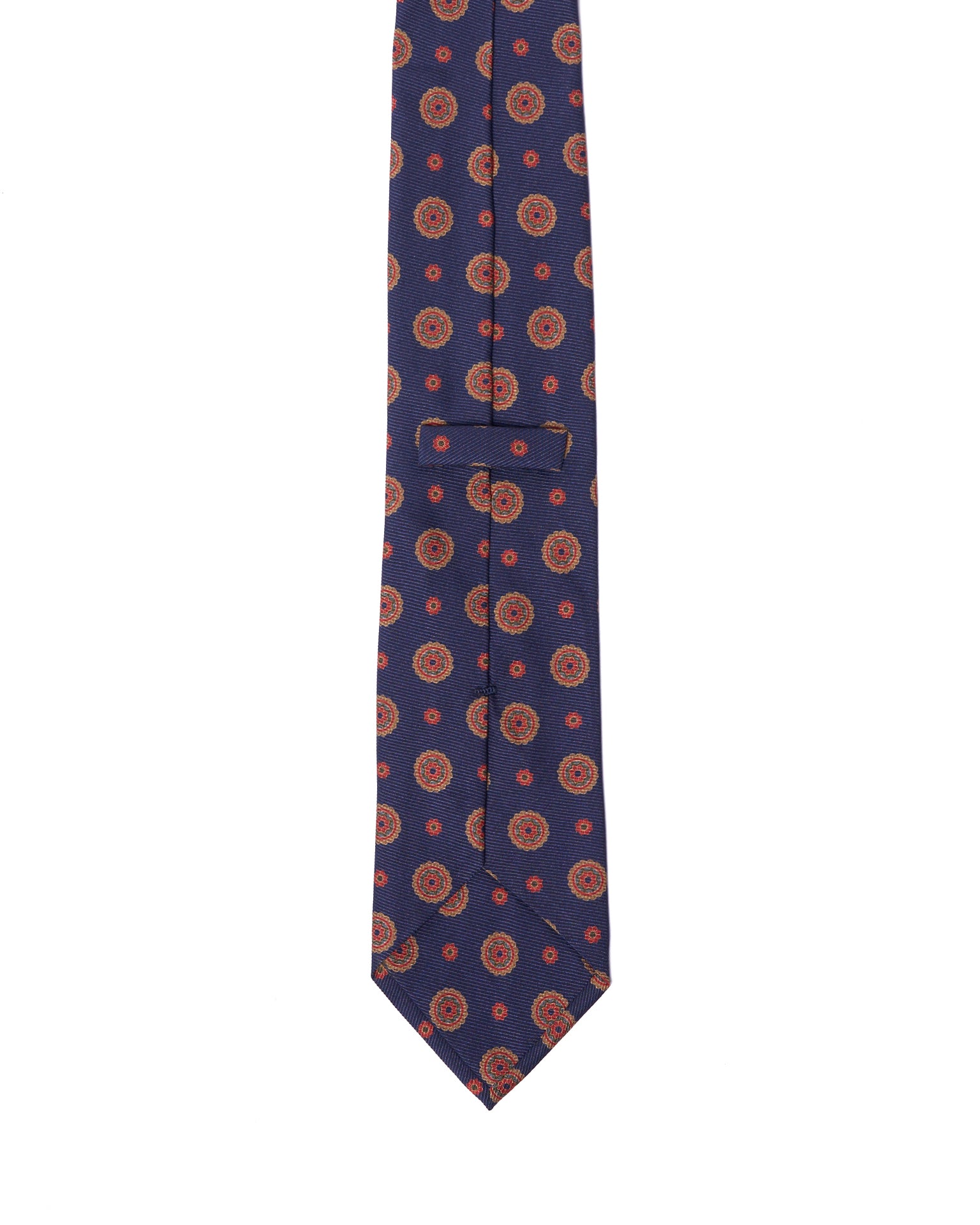 Printed Tie - 3 Fold - Navy blue with yellow medallion motif