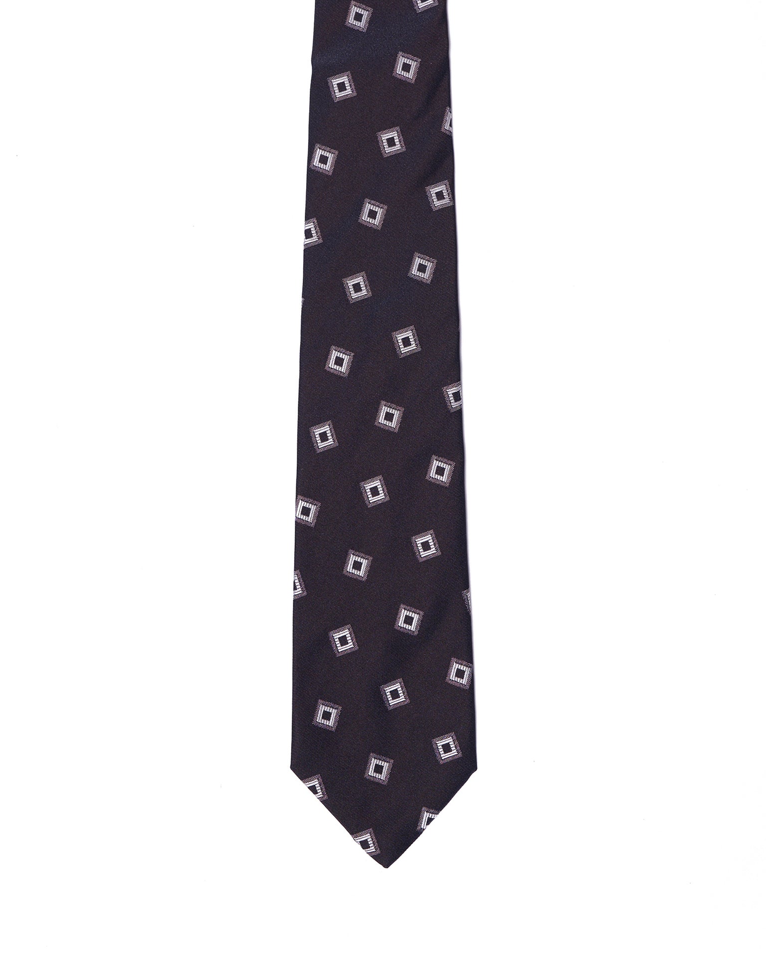 Jacquard tie - 3 Fold - Black with silver square motif