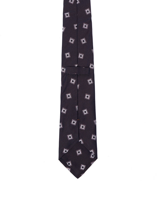 Jacquard tie - 3 Fold - Black with silver square motif