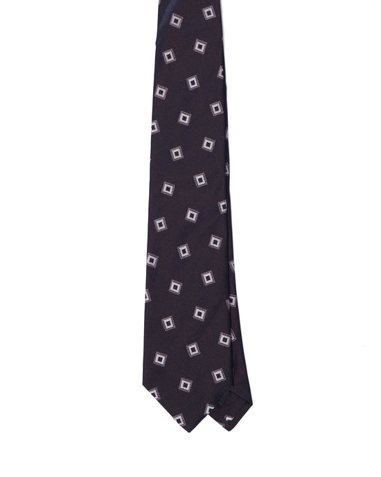 Jacquard tie - 3 Fold - Black with silver square motif