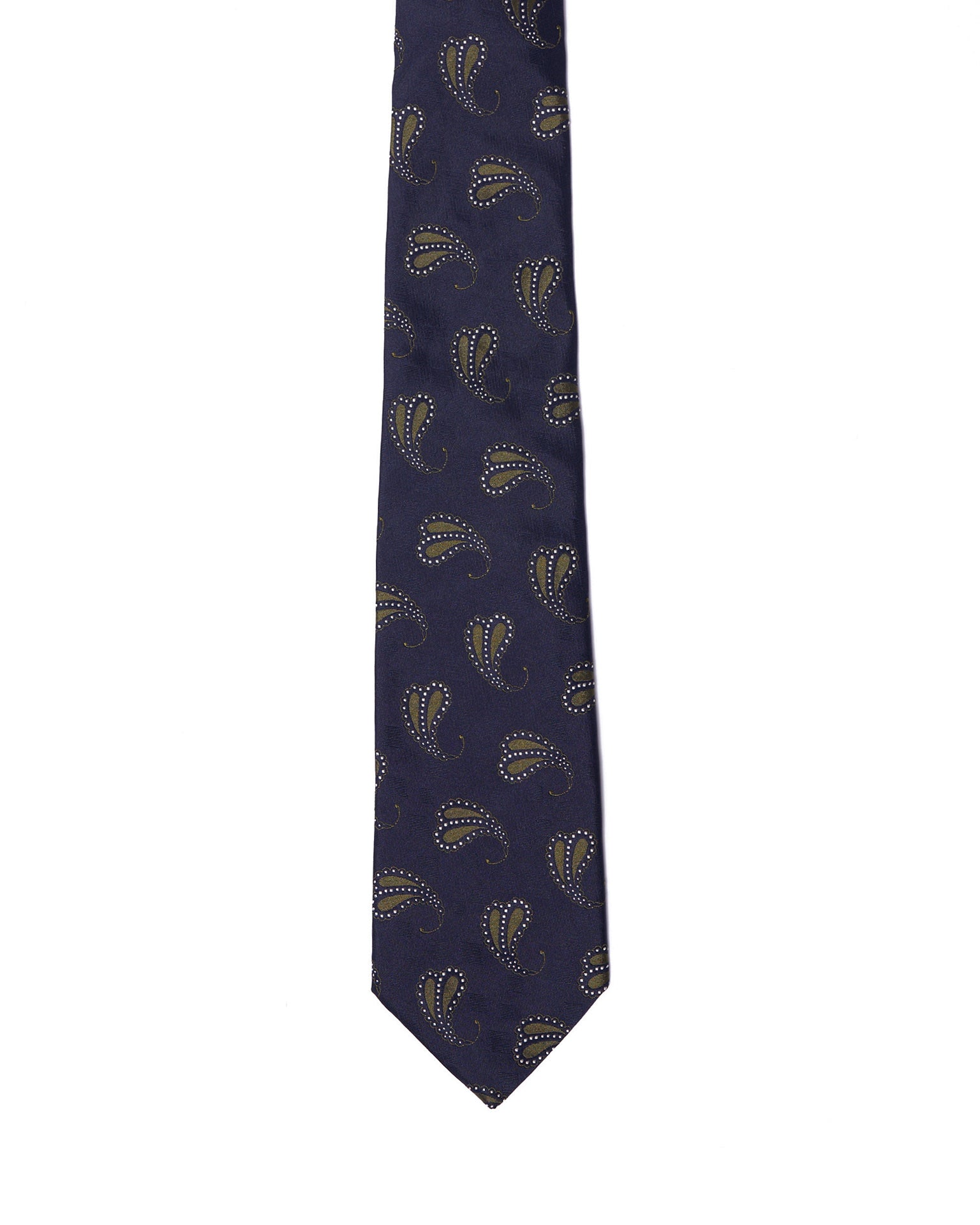 Jacquard tie - 3 Fold - Navy blue with olive motif