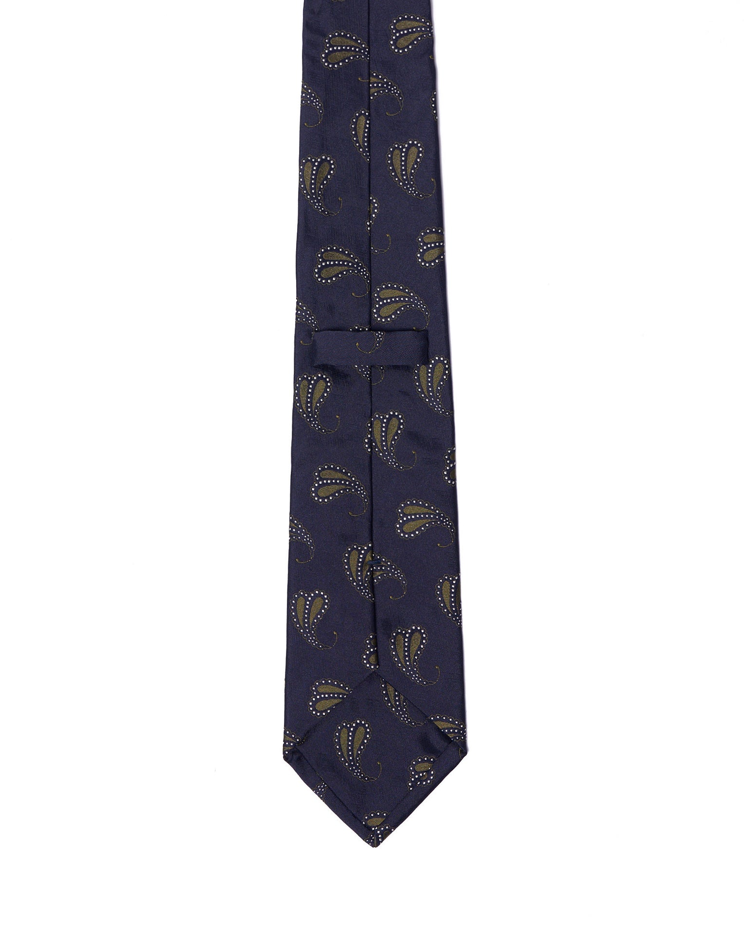 Jacquard tie - 3 Fold - Navy blue with olive motif