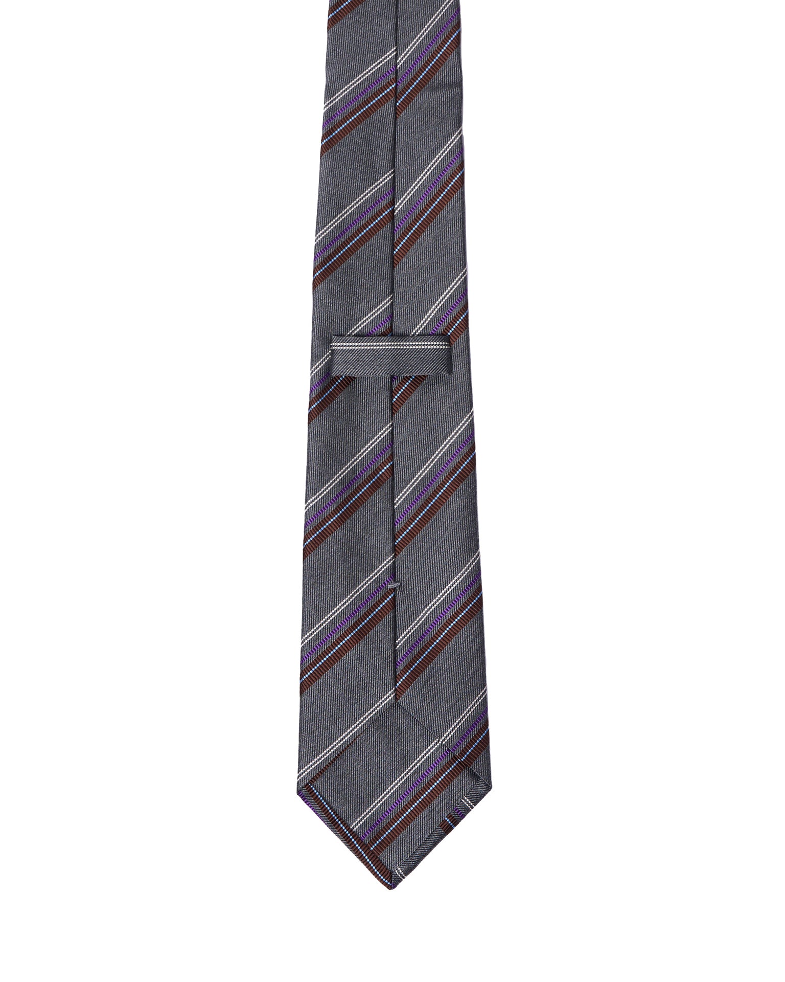 Jacquard tie - 3 Fold - Grey with brown, purple and white stripe