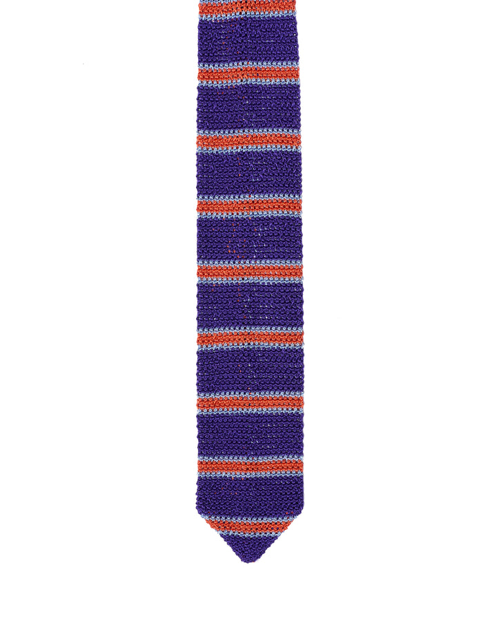 Knitted tie - Purple with orange stripe