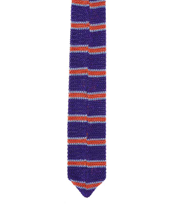 Knitted tie - Purple with orange stripe