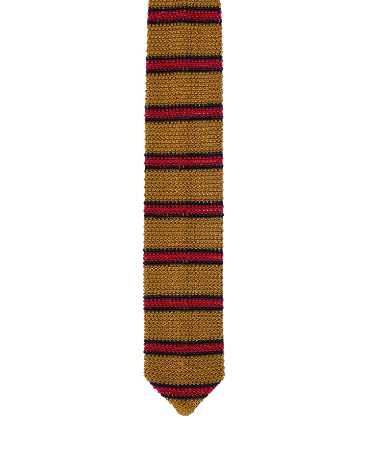 Knitted tie - Amber with red stripe