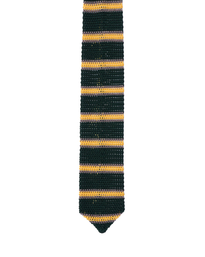 Knitted tie - Green with yellow stripe